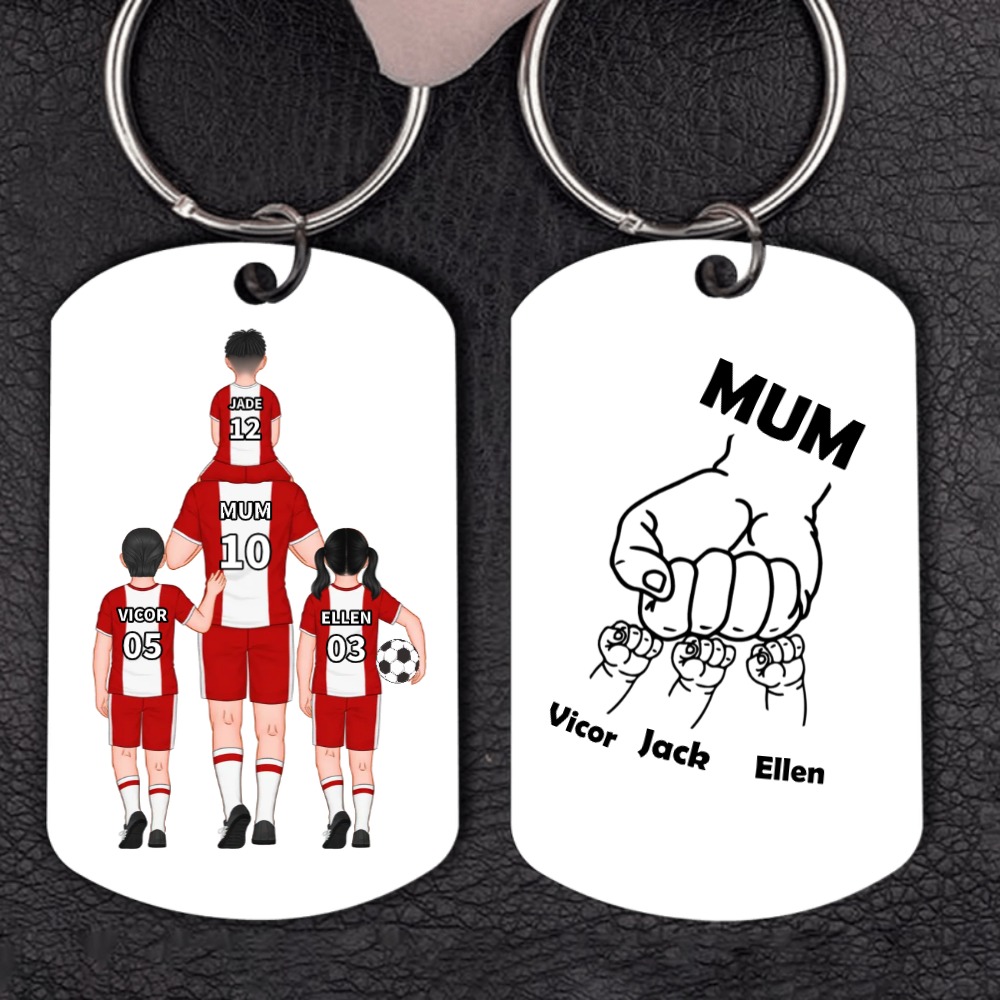 1-3 Names - Personalized Football Team Fist Keychain Customized Name Gift for Mum