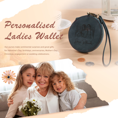 Custom Purse-Personalised Photo Quality Leather Round Zipper Wallet Custom Text Wallet Gift for Her