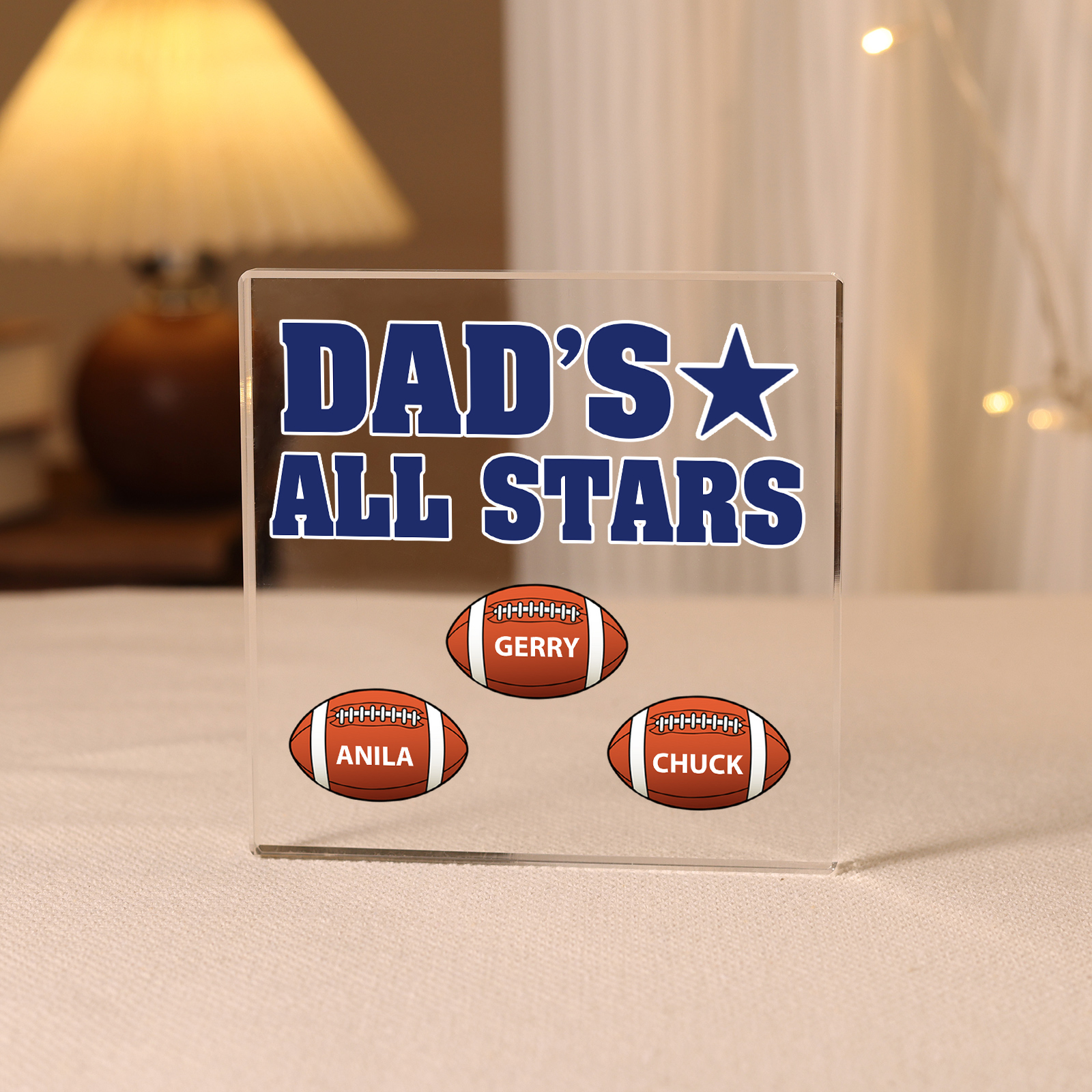 3 Names - Personalised Football Acrylic Keepsake Customized Name Acrylic Plaque Decoration Father's Day Gift for Dad