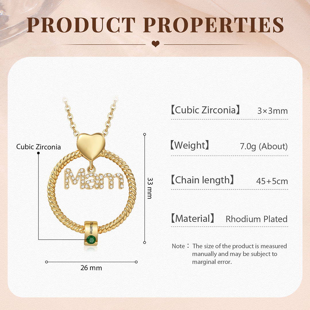 1 Name-Personalised Mam Circle Necklace With 1 Birthstone Pendant Engraved Names Gift Set With Rose Gift Box For Mother
