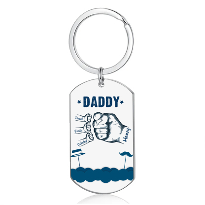 4 Names - Personalised Custom Fist Bump Keyring Hat and Beard Style Keyring Gift for Dad