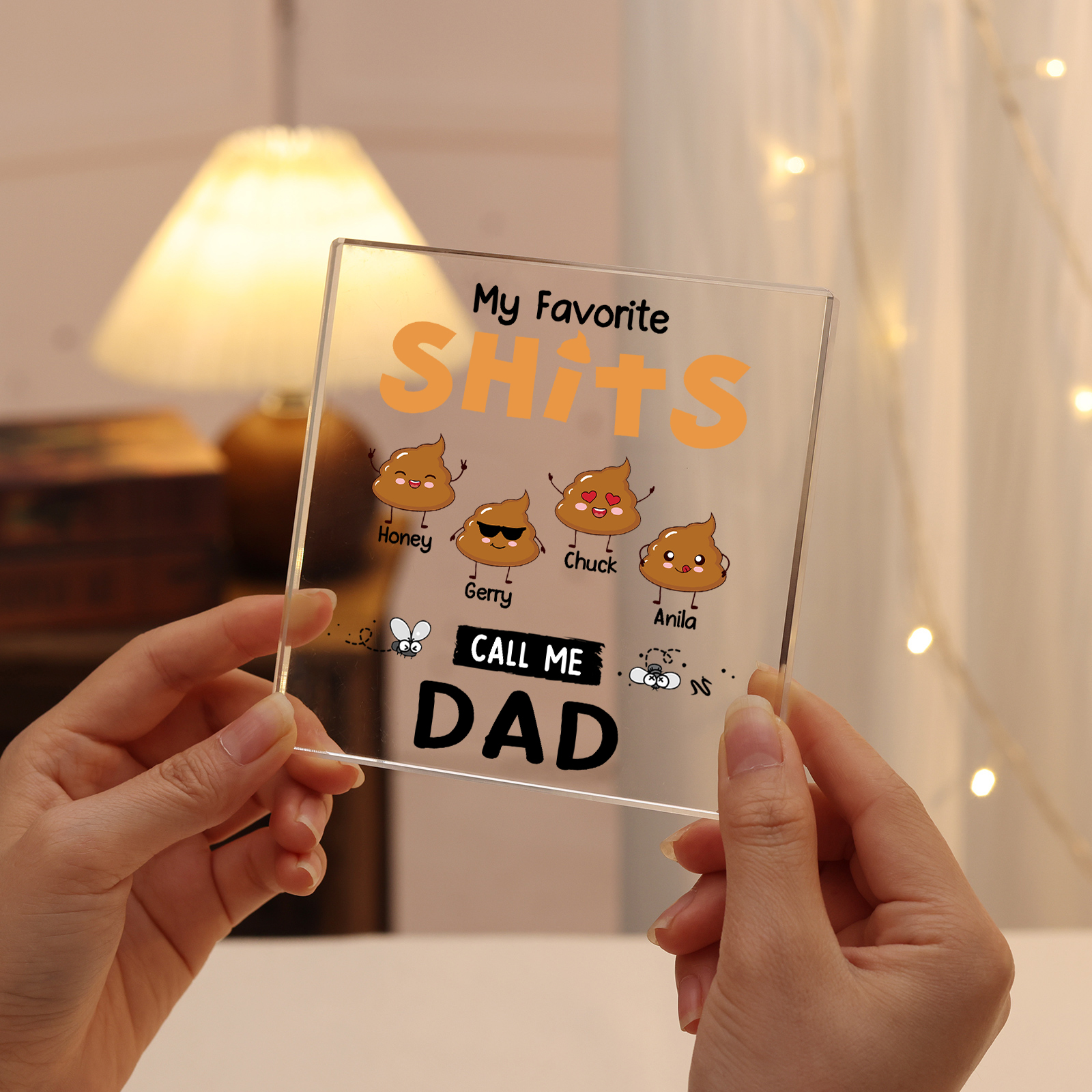 4 Names - Personalised Monster and Shit Style Custom Name Acrylic Ornament Father's Day Gift for Dad
