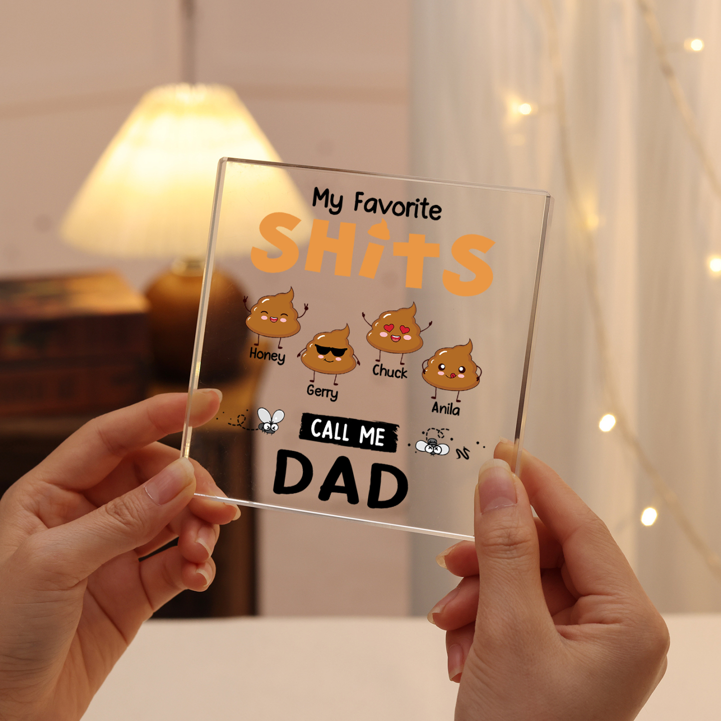 4 Names - Personalised Monster and Shit Style Custom Name Acrylic Ornament Father's Day Gift for Dad