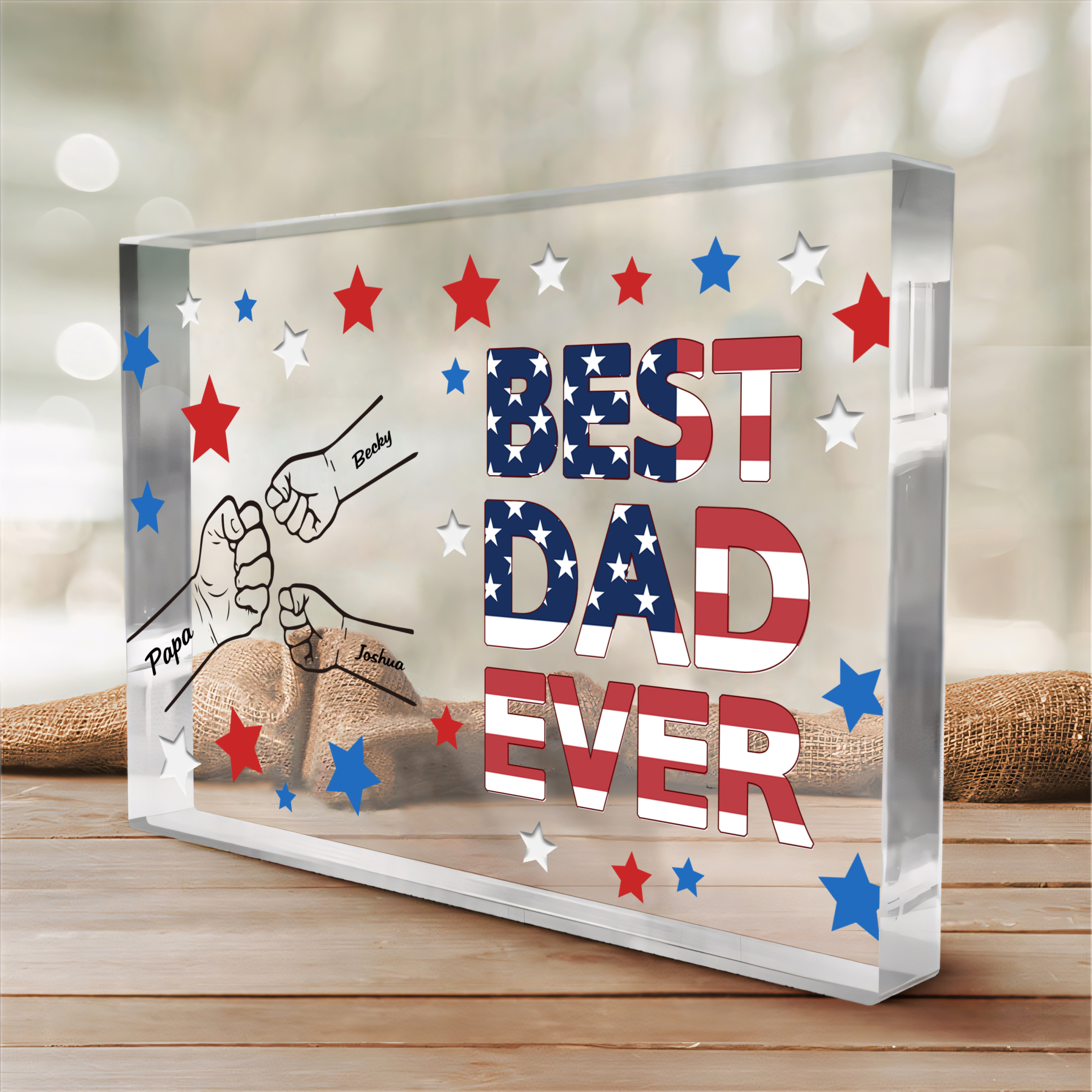 3 Names - Personalised Fist Family Acrylic Keepsake Customized Name Acrylic Home Decor Gift for Dad