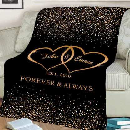 Couple Personalised Soft Throw Blankets With Custom Names and Date - Valentine's Day Gifts for Him Her
