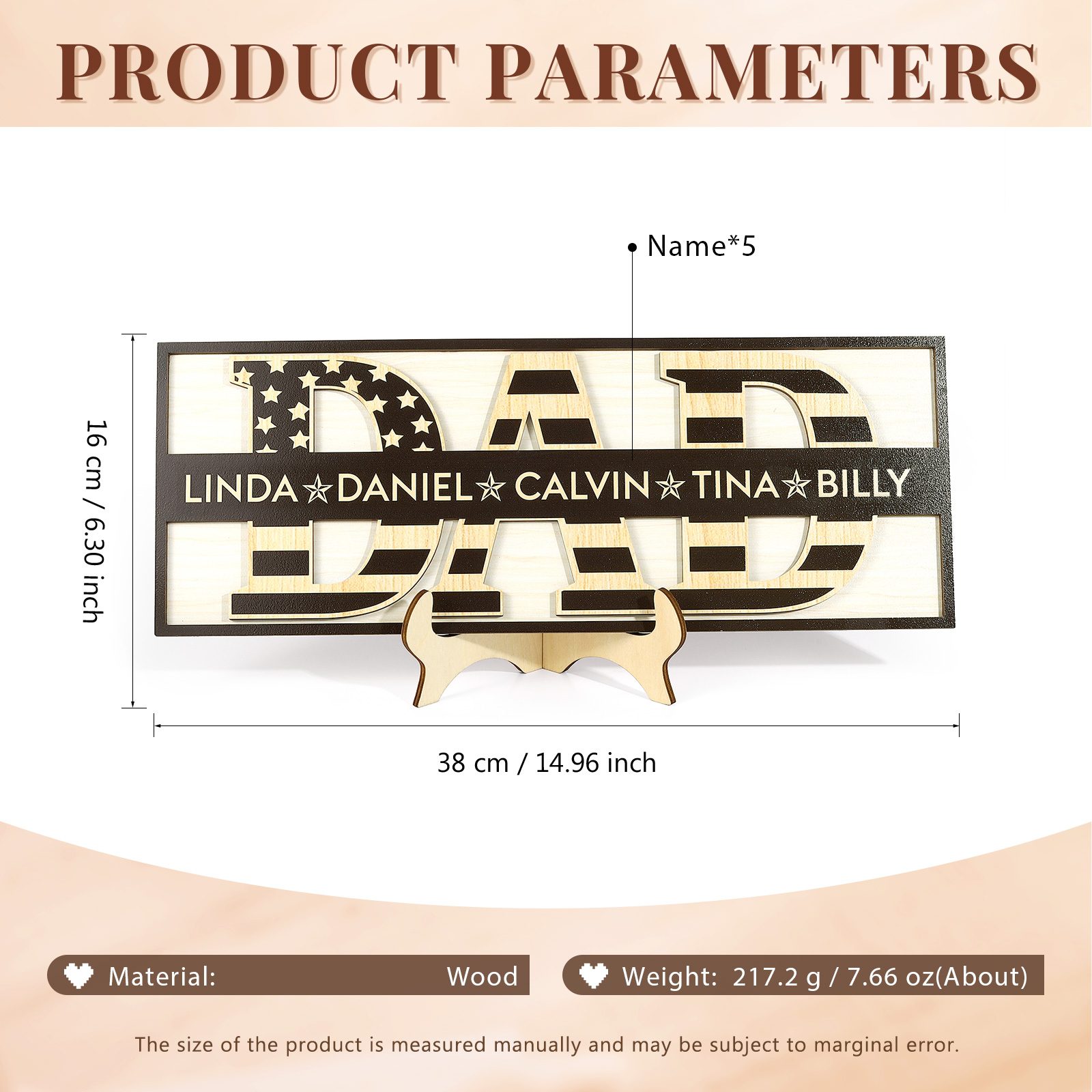 5 Names - Personalised Wood Ornament Engraved with Dad Text Support Customized Name Ornament Father's Day Gift for Dad