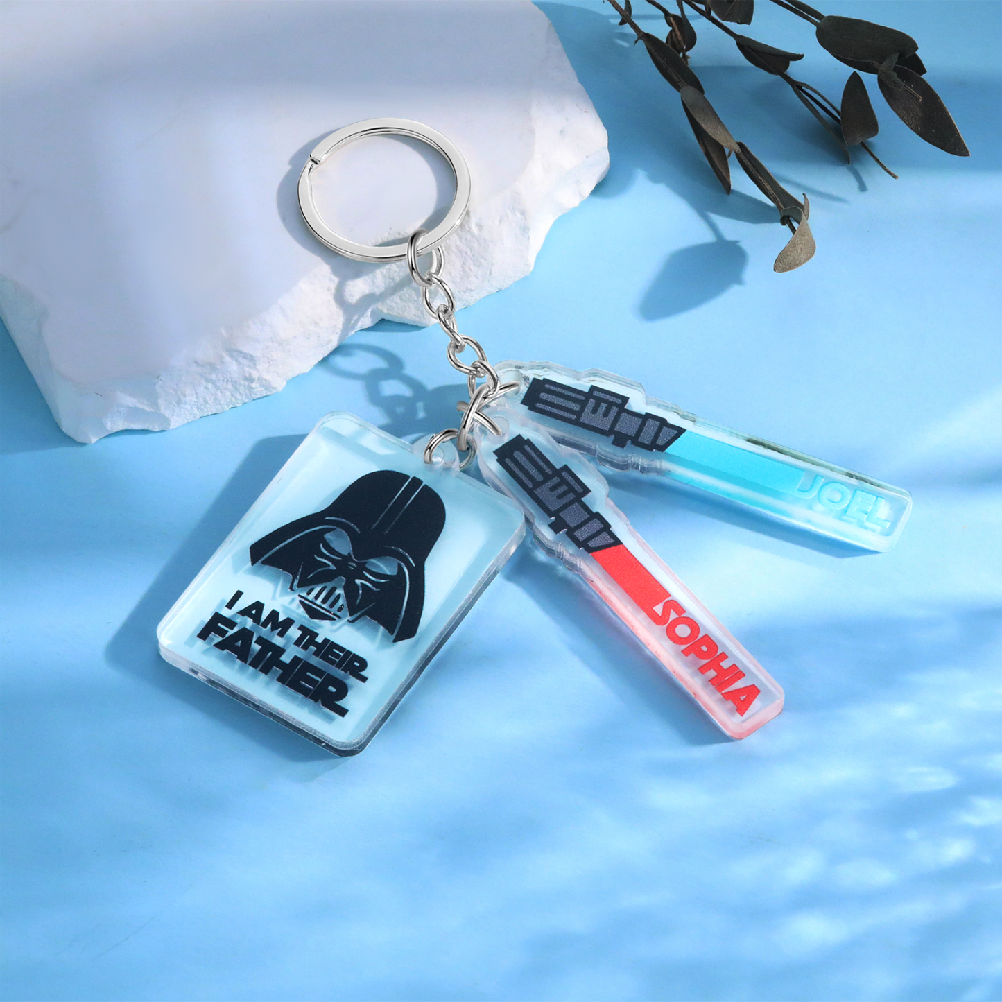 2 Names - Personalised Name Acrylic Star Wars Keyring - I Am Their Father - Gift for Dad