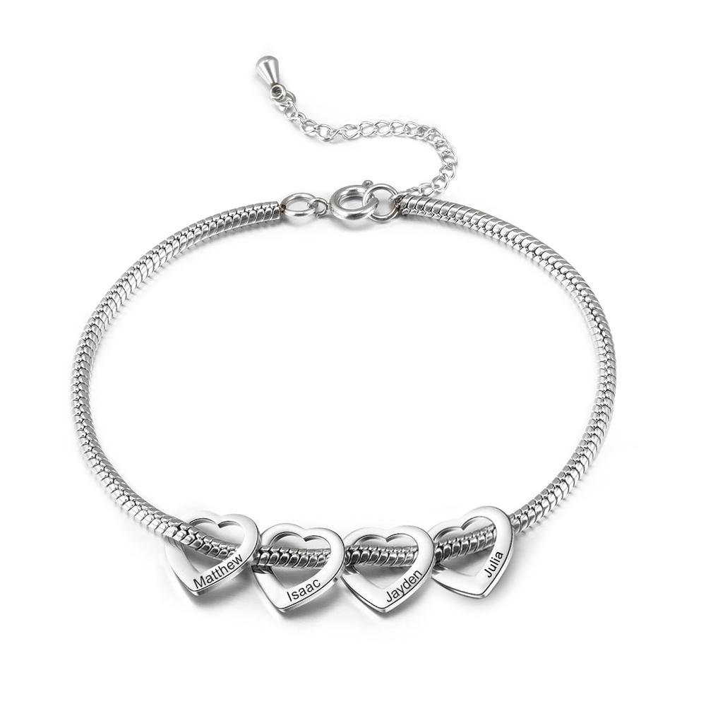 Jessemade Adjustable Personalized Anklet For Women, Silver, 4 Heart Charms With Gift Box, A Wonderful Gift For Her.