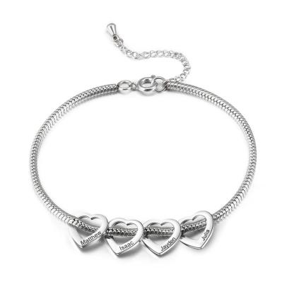 Jessemade Adjustable Personalized Anklet For Women, Silver, 4 Heart Charms With Gift Box, A Wonderful Gift For Her.