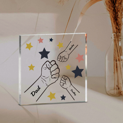 3 Names - Personalised Fist Bump Family Acrylic Keepsake Customized Name Acrylic Home Decor Gift for Dad