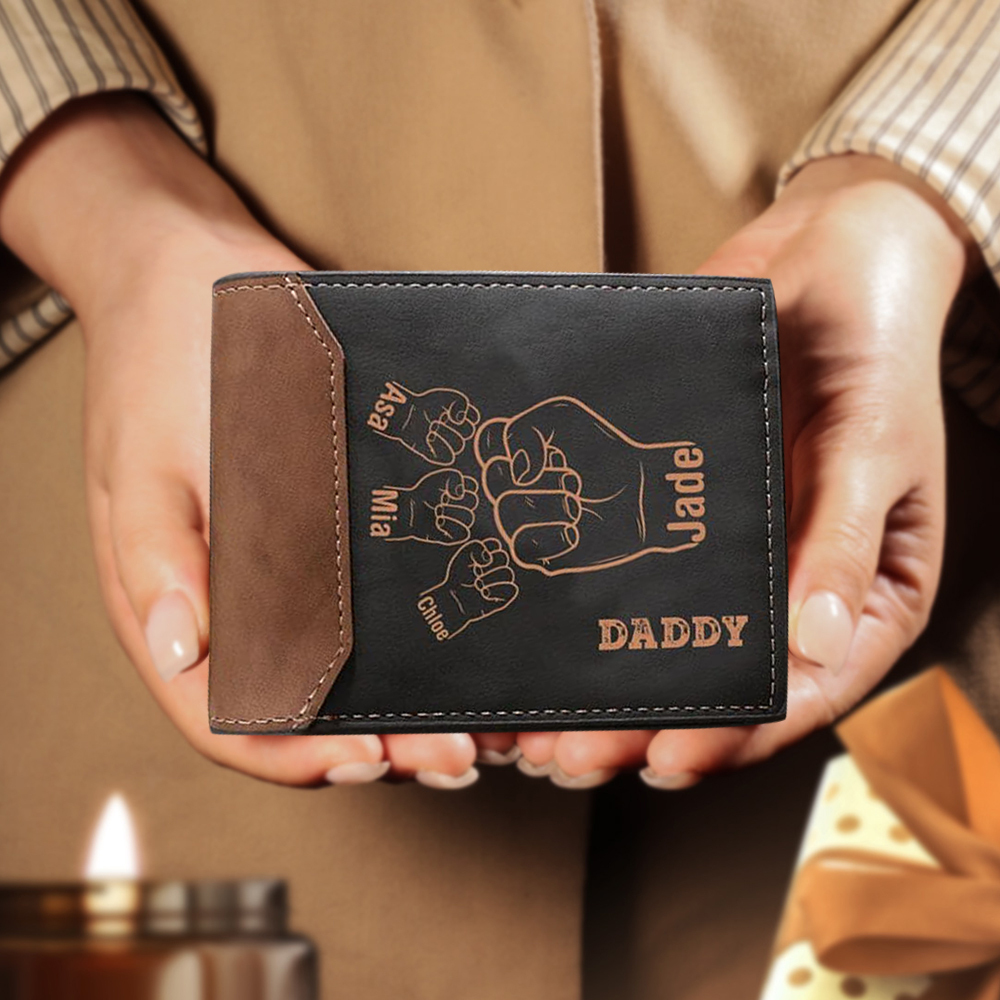 2-9 Names - Personalised Fist Bump Men's Wallet Father's Day Gift for Dad