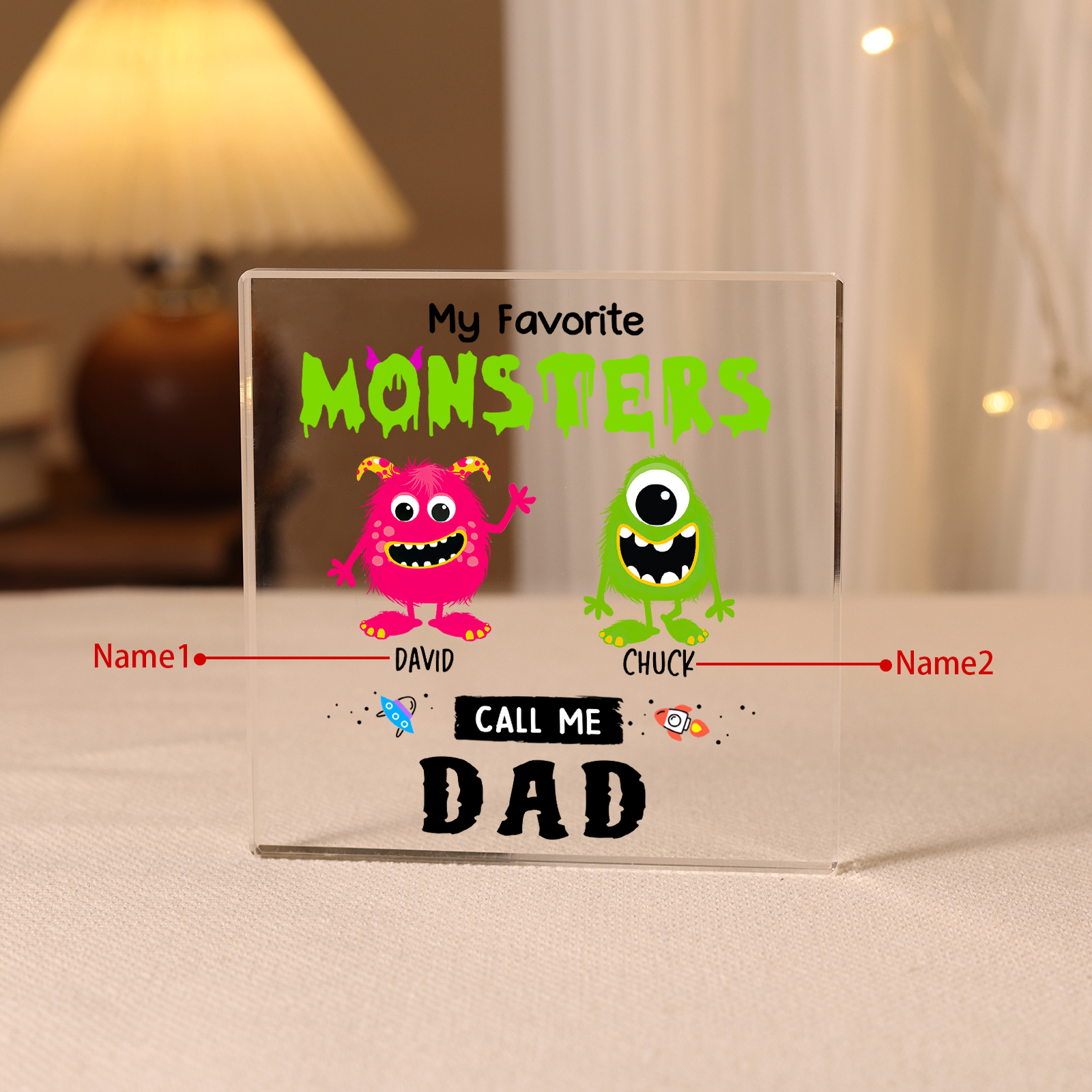 2 Names - Personalised Monster and Shit Style Custom Name Acrylic Ornament Father's Day Gift for Dad