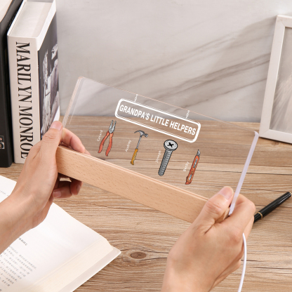 4 Names - Personalised Repair Tool Pattern Table Lamp Customized Text Father's Day Gift for Grandad/Dad
