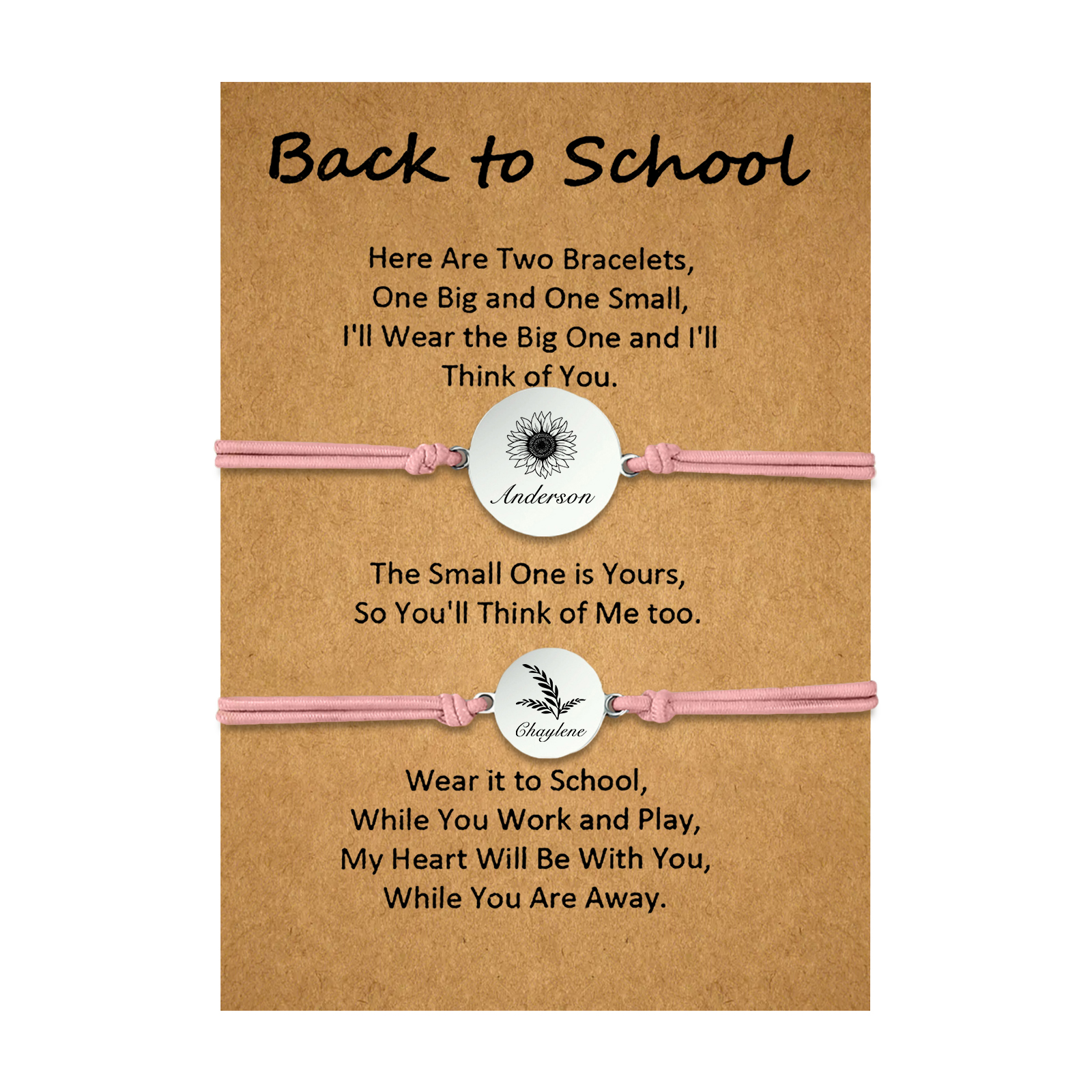 2 PCS Customized 2 Names Dandelion Pattern Elastic Stainless Steel Bracelet Back-To-School Gift For Daughter