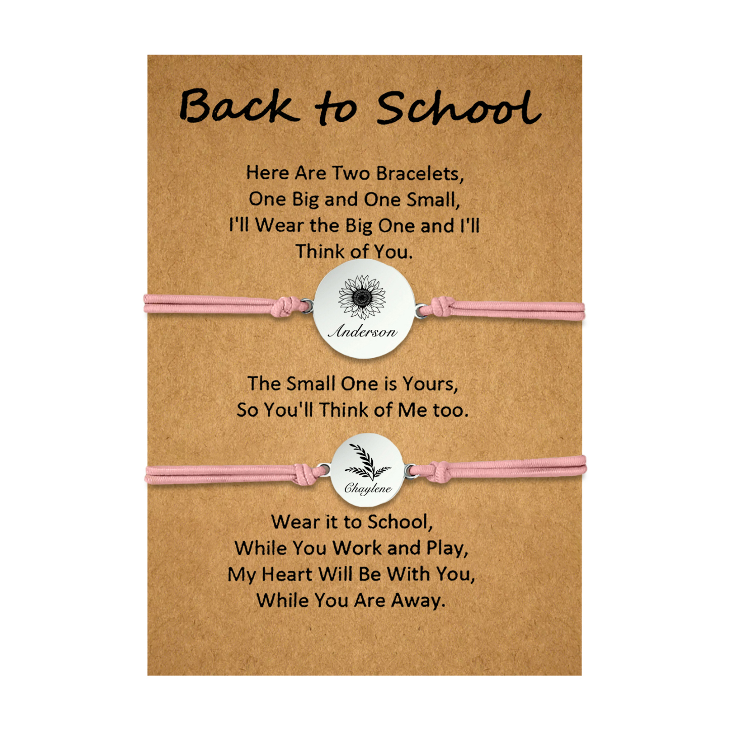 2 PCS Customized 2 Names Dandelion Pattern Elastic Stainless Steel Bracelet Back-To-School Gift For Daughter