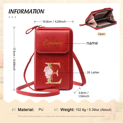 Custom Purse-Personalised Women's Leather Wallet Custom Letter & Name Mobile Phone Wallet Zipper Crossbody Bag