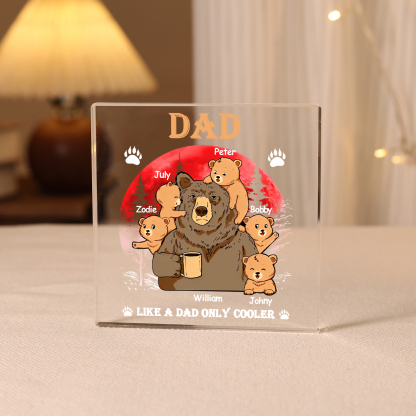 6 Names - Personalised Bear Family Pattern Custom Name Acrylic Square Ornament Father's Day Gift