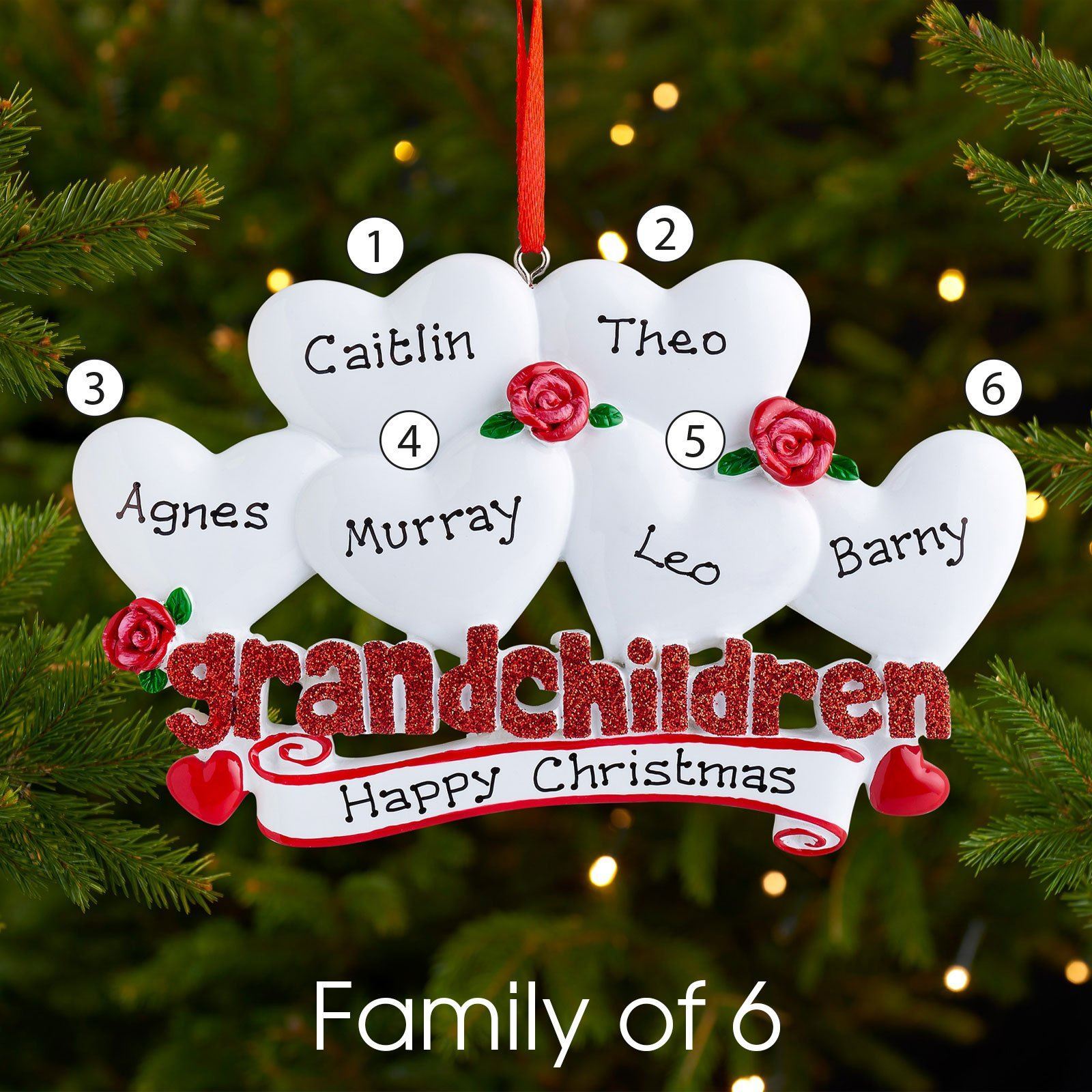 6 Names-Personalised Family Wooden Christmas Ornament-Custom 6 Names Hanging Ornament Gifts For Family-Grandchildren