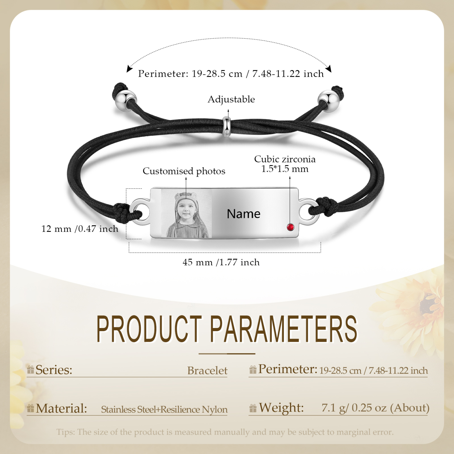 Personalized Custom Photo & Name & Birthstone Elastic Rope Stainless Steel Bracelet Adjustable Back To School Gift For Children