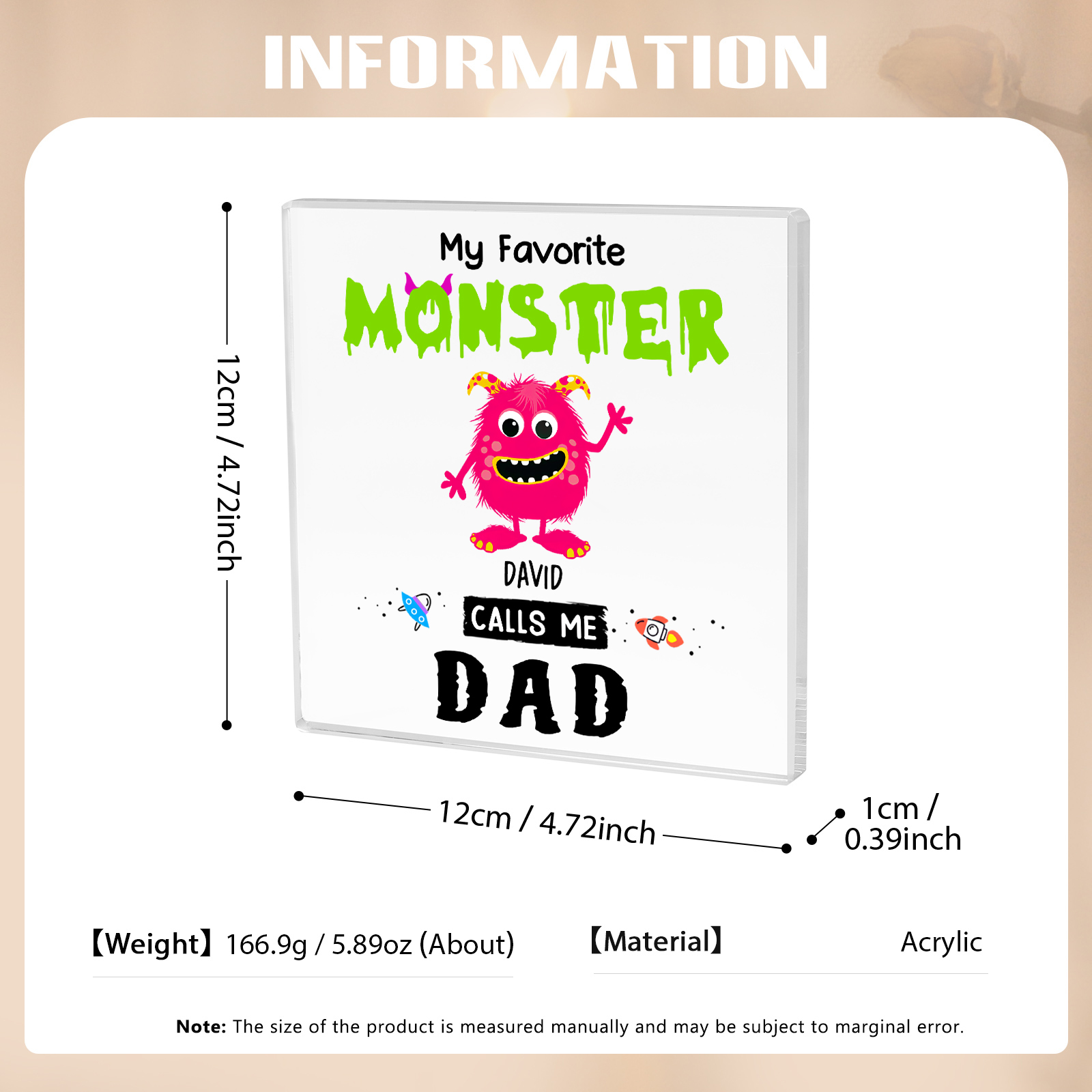 1 Name - Personalised Monster and Shit Style Custom Name Acrylic Ornament Father's Day Gift for Dad