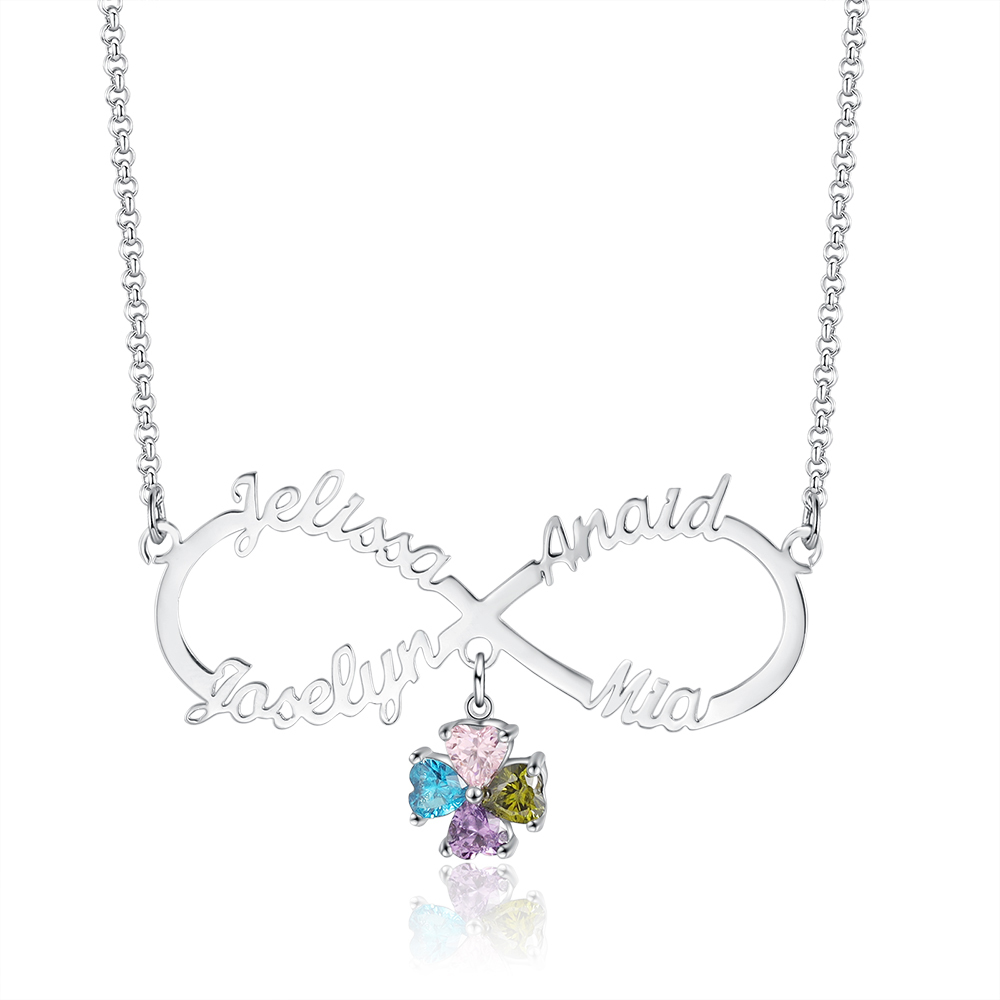 Infinity 925 Sterling Silver Personalized Elegant Name Necklace With 4 Birthstones