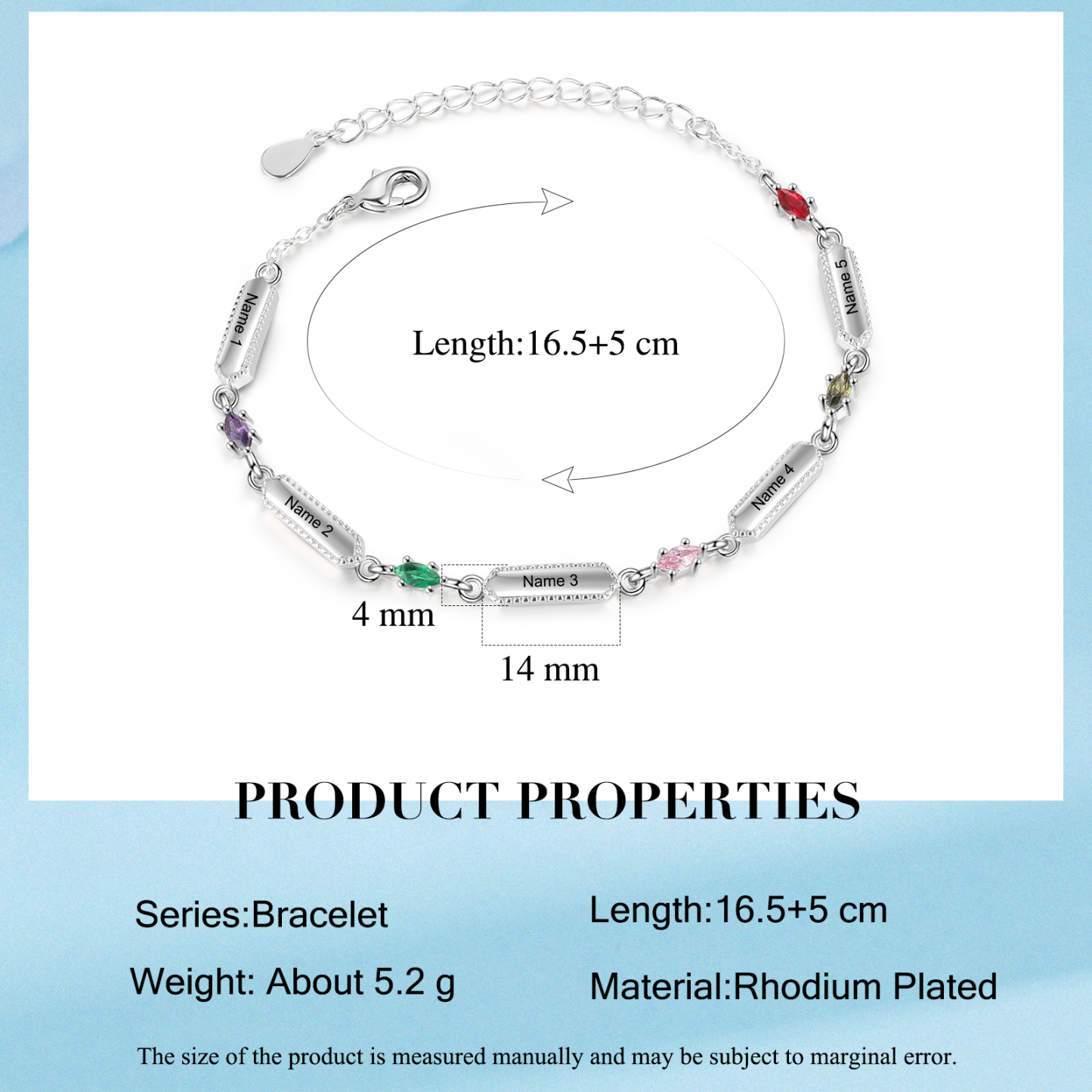 5 Names-Personalised Woman Bracelet With Birthstone Custom Names Bracelet Gift For Women