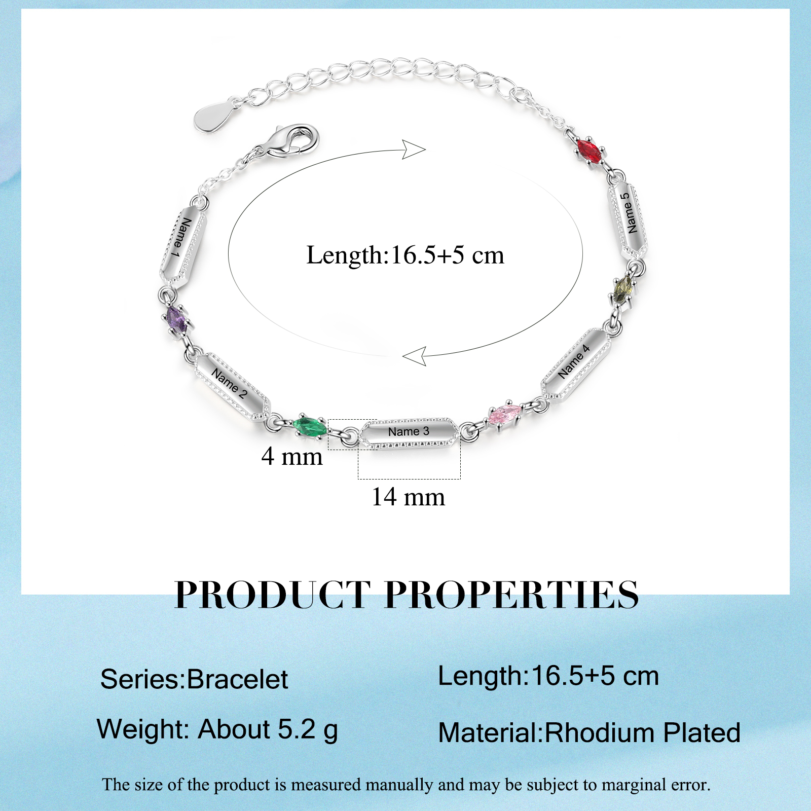 5 Names-Personalised Woman Bracelet With Birthstone Custom Names Bracelet Gift For Women