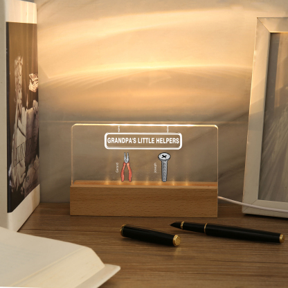2 Names - Personalised Repair Tool Pattern Table Lamp Customized Text Father's Day Gift for Grandad/Dad