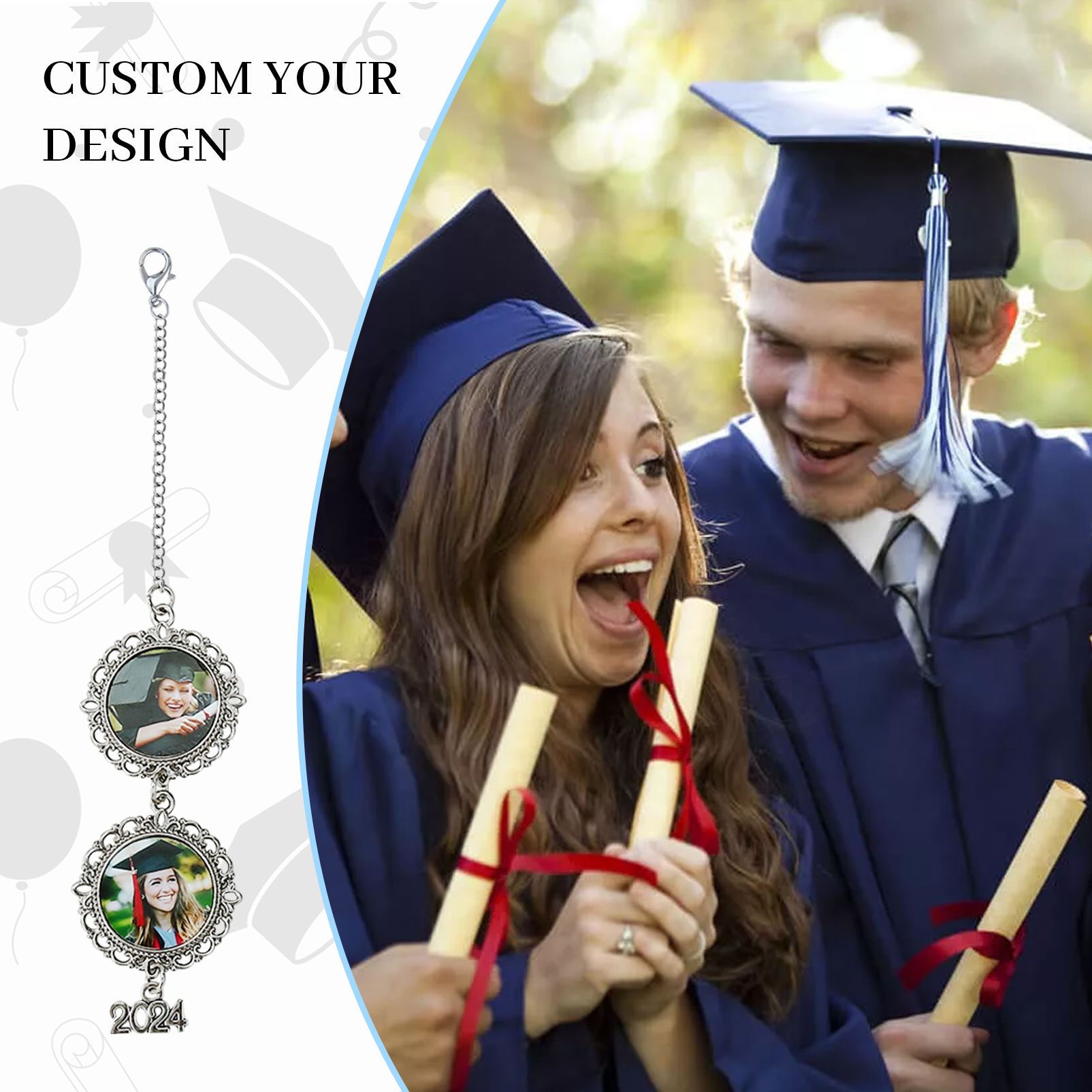 2024 Graduation Gifts - Personalised 2 Photo Pendant Graduation Gift for Him/Her