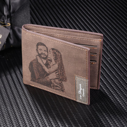 Deep Brown Personalised Leather Wallet Engraved Photo Short Purse Gifts For Men