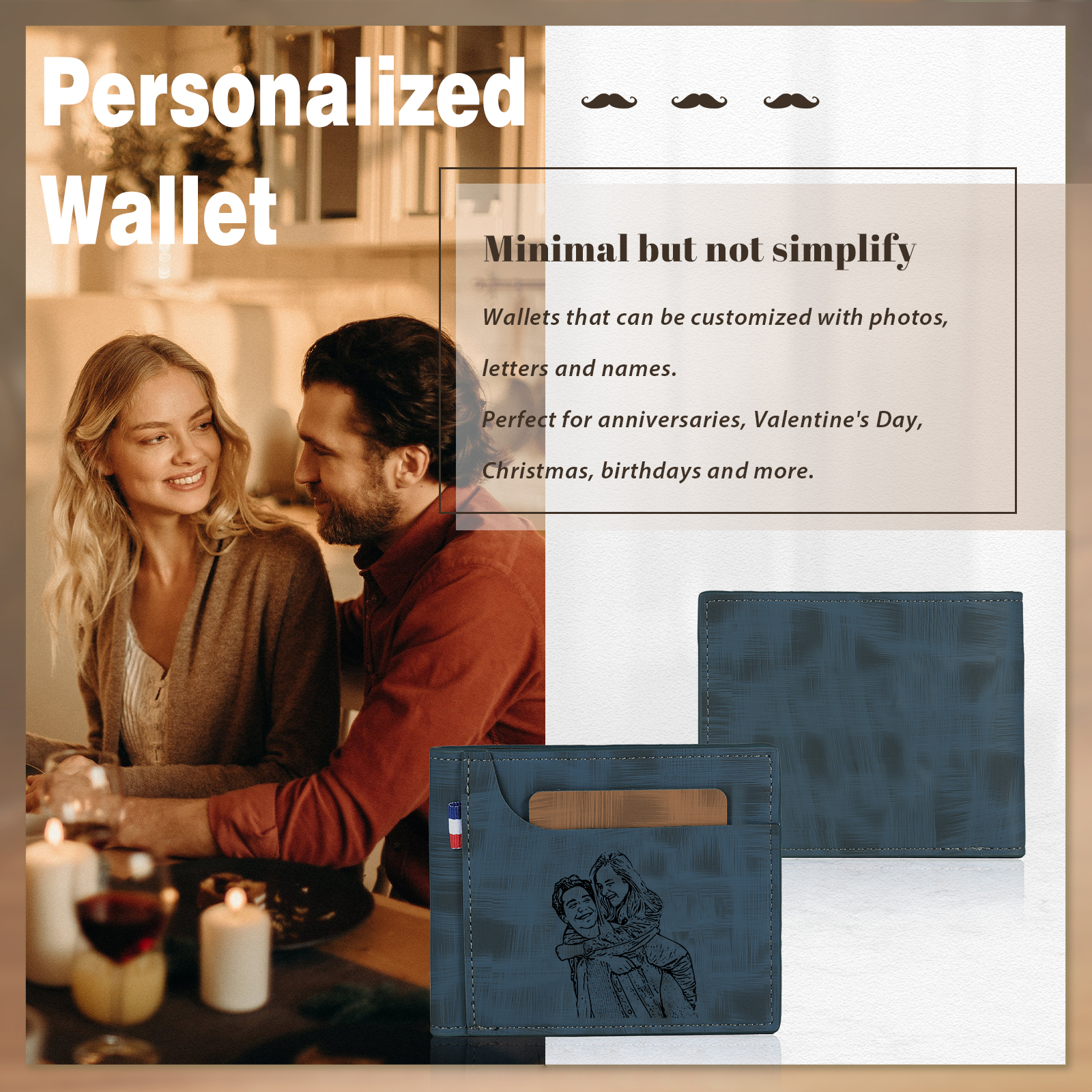 Personalized Custom Photo Leather Men's Wallet Custom Name Folding Wallet for Dad