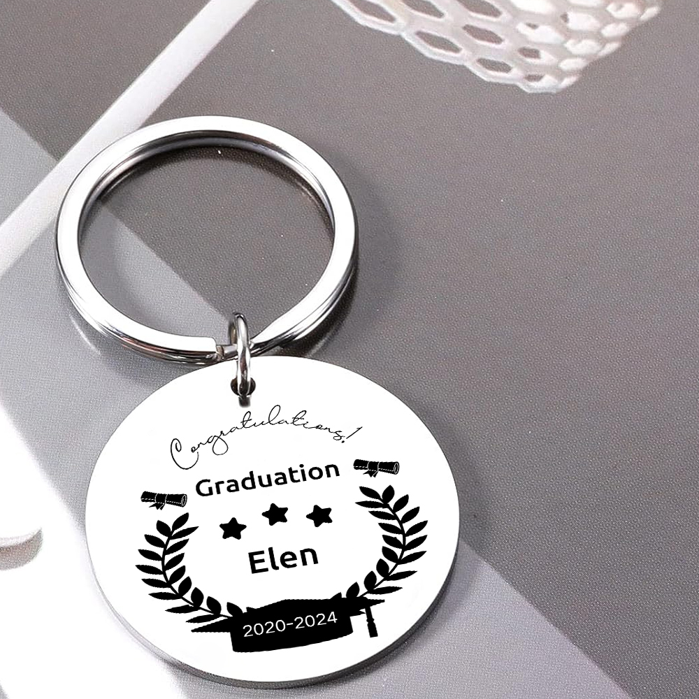 Personalised Name & Text Exquisite Round Graduation Keyring Gift For Her/Him