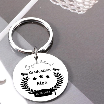 Personalised Name & Text Exquisite Round Graduation Keyring Gift For Her/Him