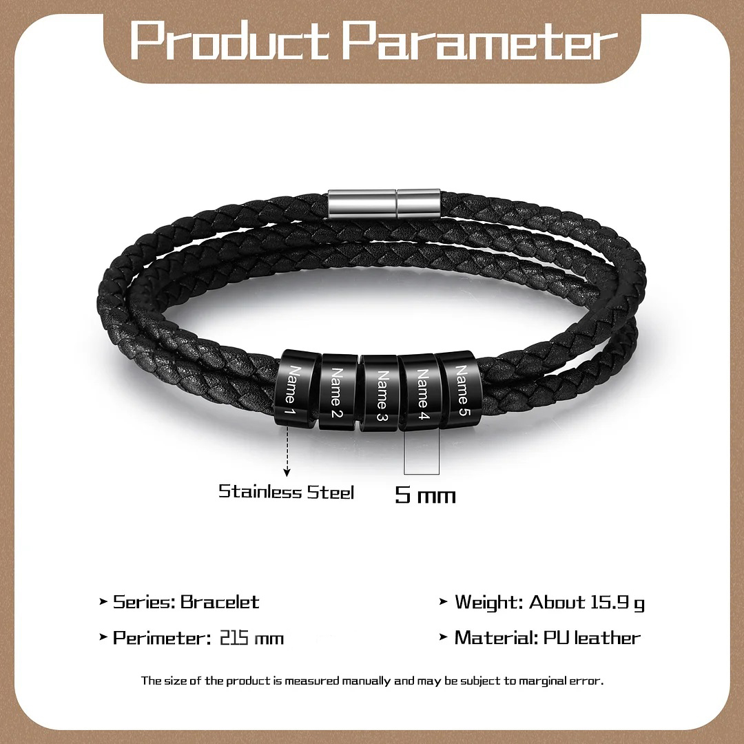 Men Braided Leather Bracelets with 2 Beads Bracelet Gifts for Him