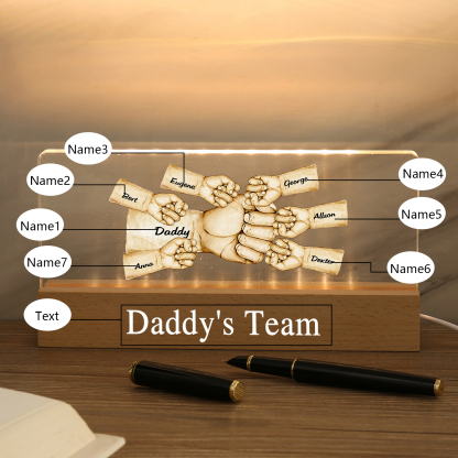 7 Names - Personalised Fist Bump Pattern Table Lamp Customized Text Father's Day Gift for Dad