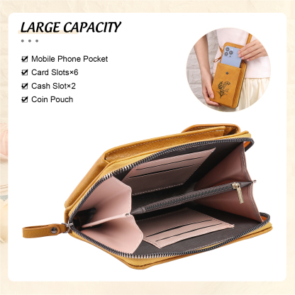Custom Purse-Personalised Women's Leather Wallet Custom Birthflower & Name Mobile Phone Wallet Zipper Crossbody Bag