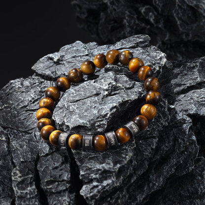 4 Names-Personalised Men Tiger's Eye A Goods Bracelet Engraved With Names, Custom Special Men Names Bracelet