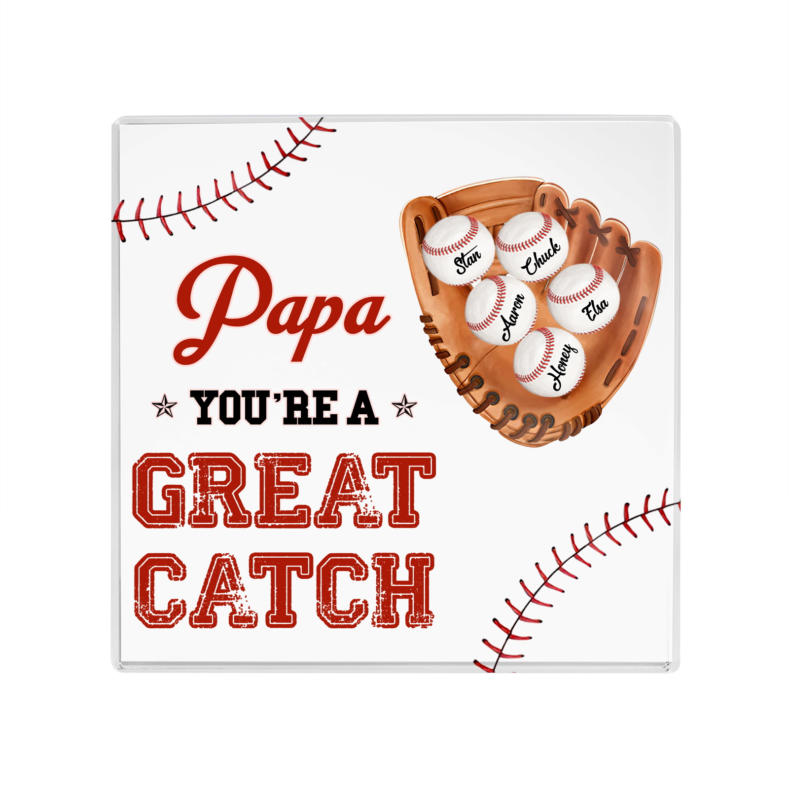 5 Names - Personalised Baseball Acrylic Keepsake Customized Name and Text Acrylic Plaque Ornament Father's Day Gift for Dad