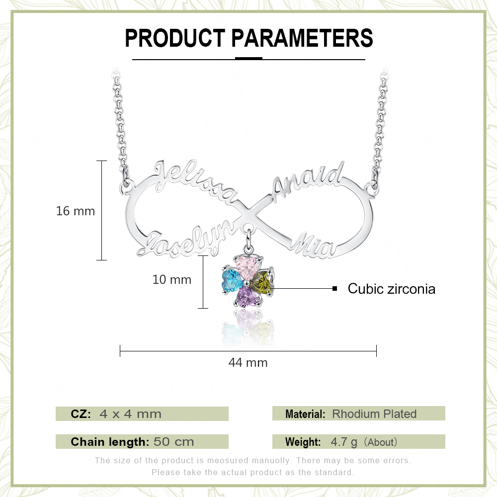 Personalised Infinity Necklace With 4 Birthstones Engraved Names Necklace Gift For Women