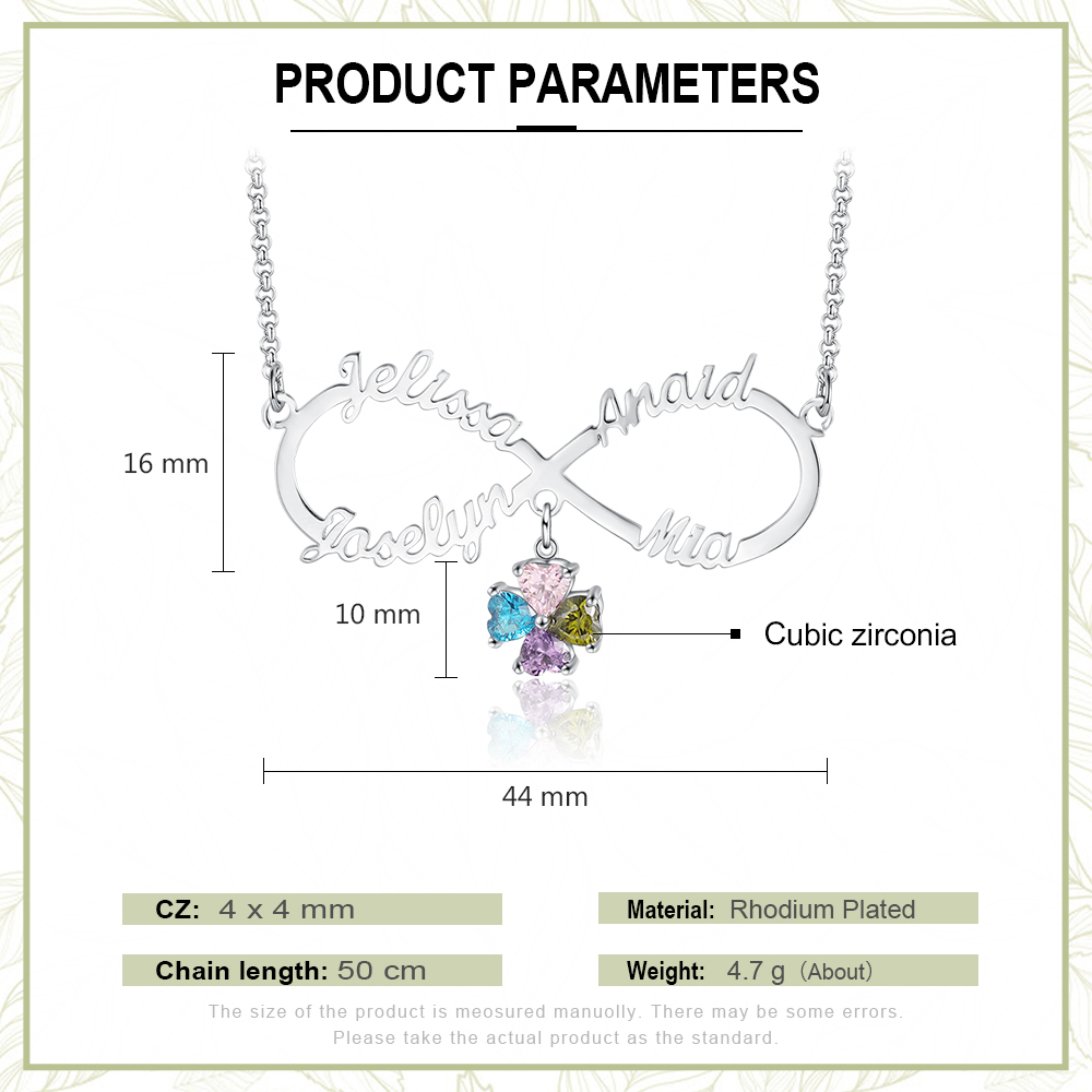 Personalised Infinity Necklace With 4 Birthstones Engraved Names Necklace Gift For Women