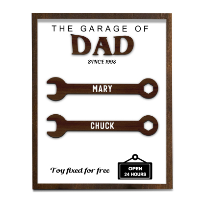 2 Names - Personalised Repair Tool Style Home Photo Frame Wooden Decor Father's Day Gift for Dad
