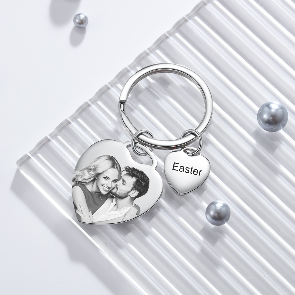2 Names-Personalized Keychain Custom Photo Heart-Shape With Calendar - Anniversary Gifts For Him/Her