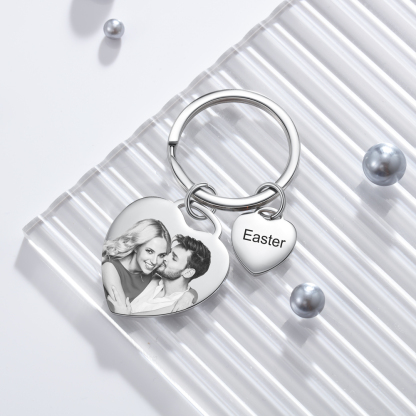 2 Names-Personalized Keychain Custom Photo Heart-Shape With Calendar - Anniversary Gifts For Him/Her