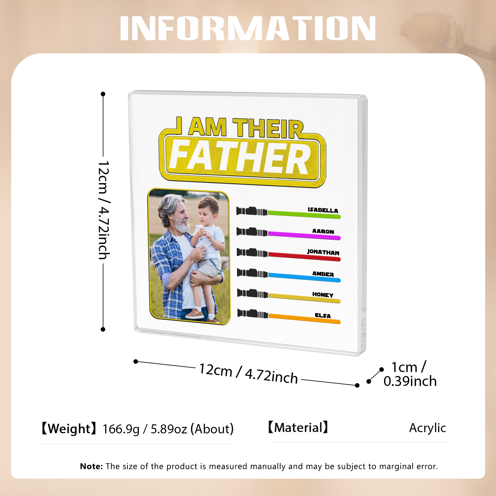 6 Names - Personalised Custom Name & Photo Acrylic Ornament - I AM THEIR FATHER- Father's Day Gift for Dad