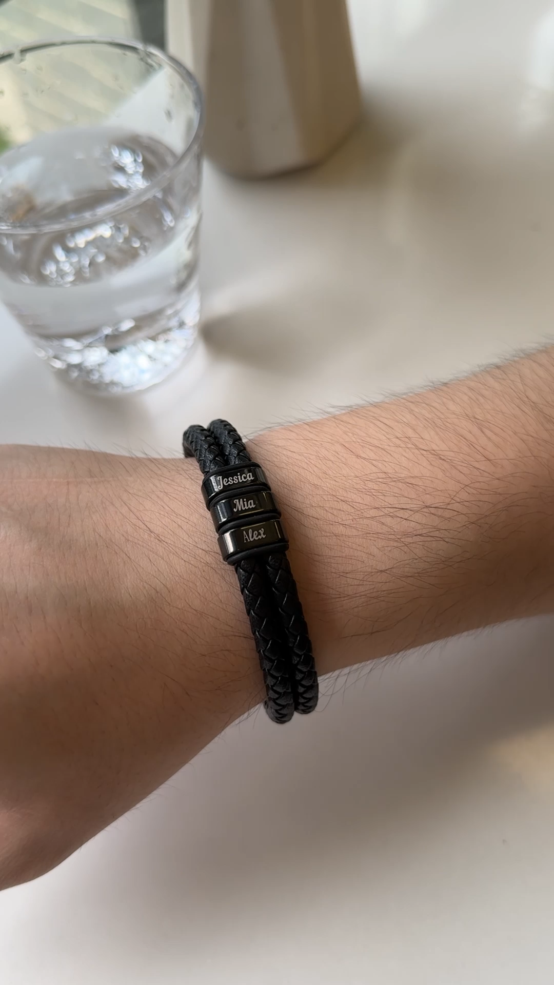 Personalised Braided Leather Men's Bracelet with 2-6 Names & 1 Text-Custom Gift for Dad or Him