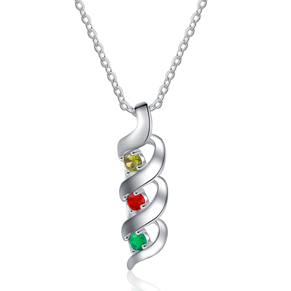 3 Names-Personalised Necklace Cascading Pendant with 3 Birthstones Engraving 3 Names Gifts for Her