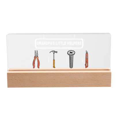 4 Names - Personalised Repair Tool Pattern Table Lamp Customized Text Father's Day Gift for Grandad/Dad