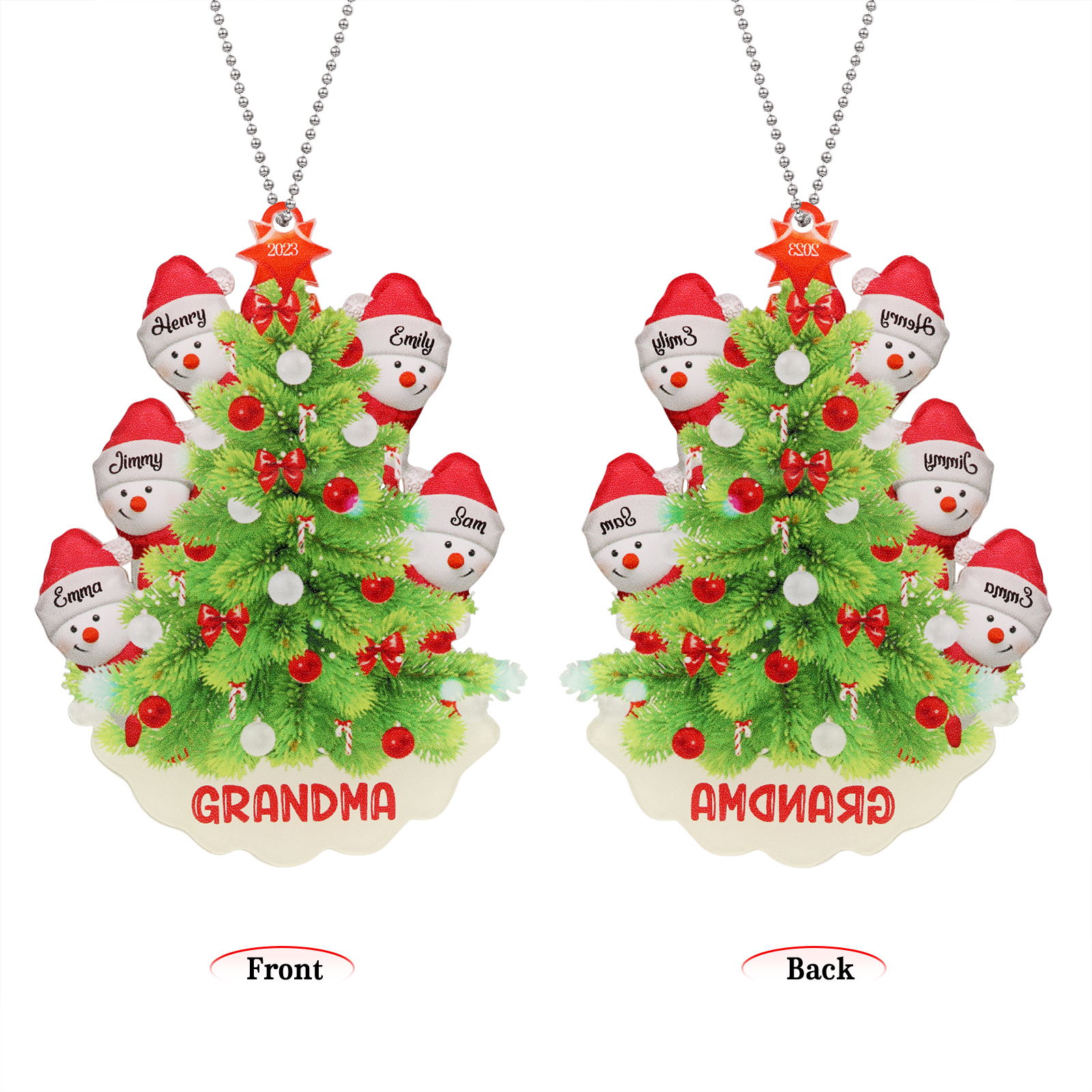 5 Names-Personalized Family Acrylic Christmas Xmas Tree Decoration Ornament-Custom 5 Names Text And Date Hanging Ornament Gifts For Family