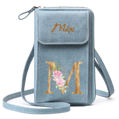 Custom Purse-Personalised Women's Leather Wallet Custom Letter & Name Mobile Phone Wallet Zipper Crossbody Bag