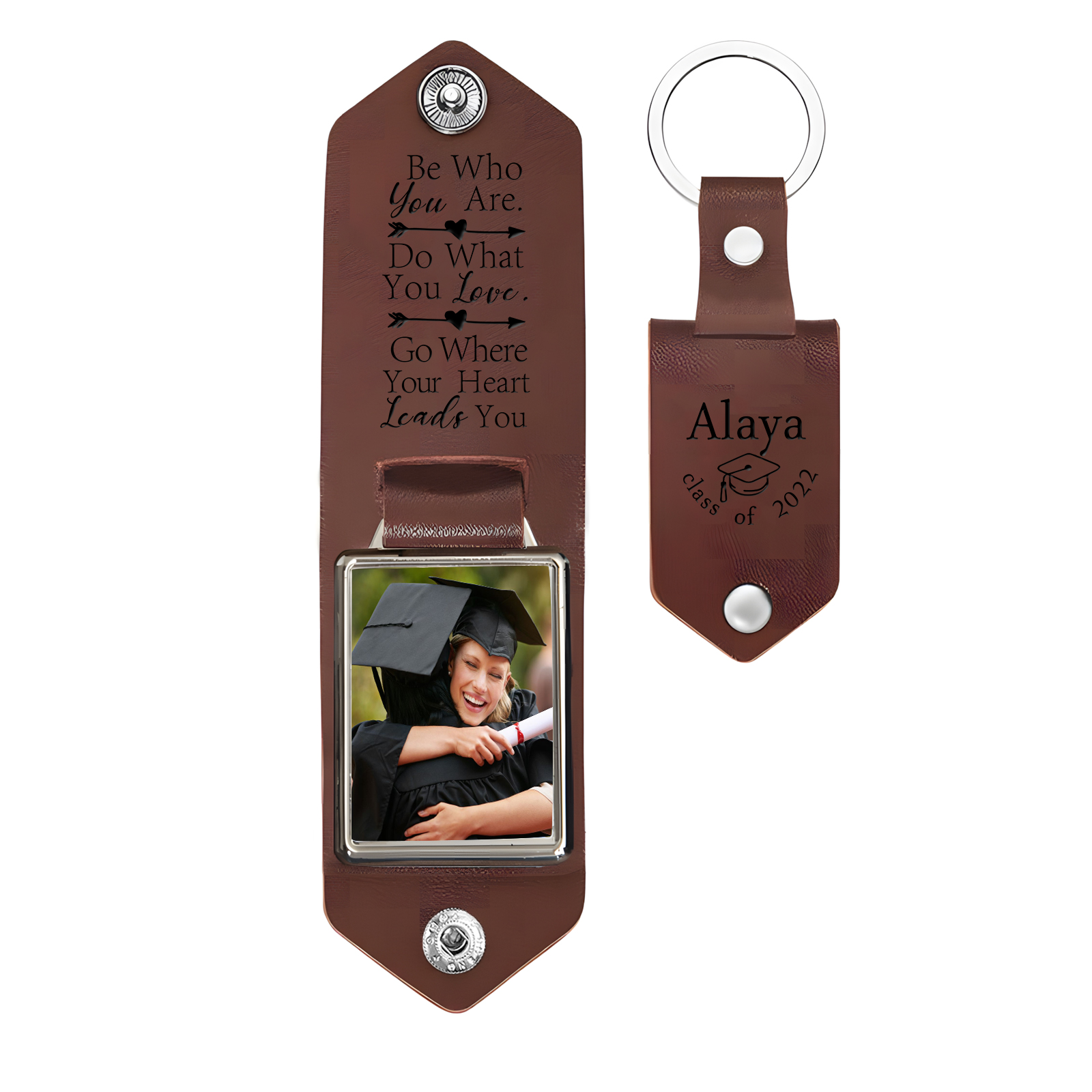 2024 Graduation Gifts - Personalised Name & Year Flip Leather Keyring Customized Photo Keyring Gift for Her/Him